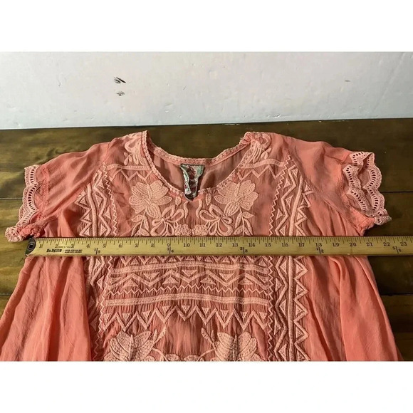 Johnny Was Coral Orange Delamo Embroidered Flared Tunic Blouse Size Small - Picture 9 of 12